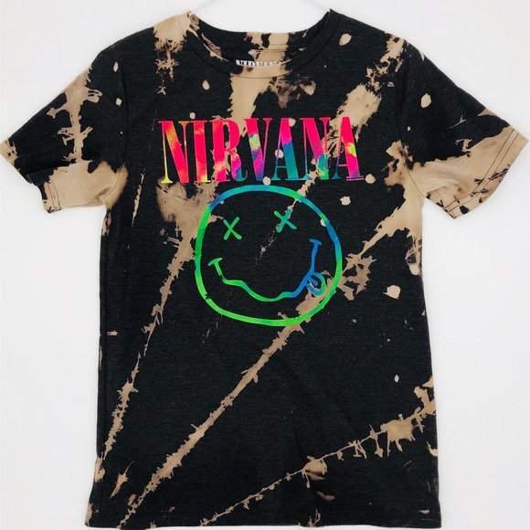 NIRVANA Oversized Tie Dye Rainbow Smiley Face Tee - Picture 1 of 14